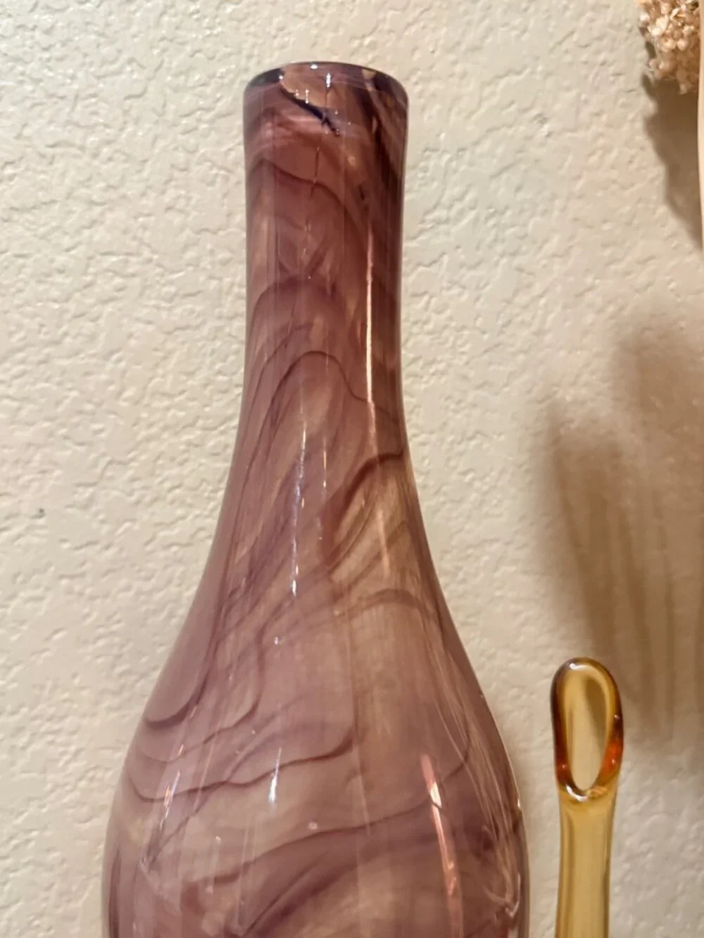 Vintage 19” Tall Amethyst Brown Swirl Art Glass Bottle Vase